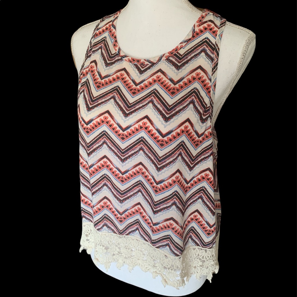 $3 Xhilaration Aztec Lace Hem Cropped Tank